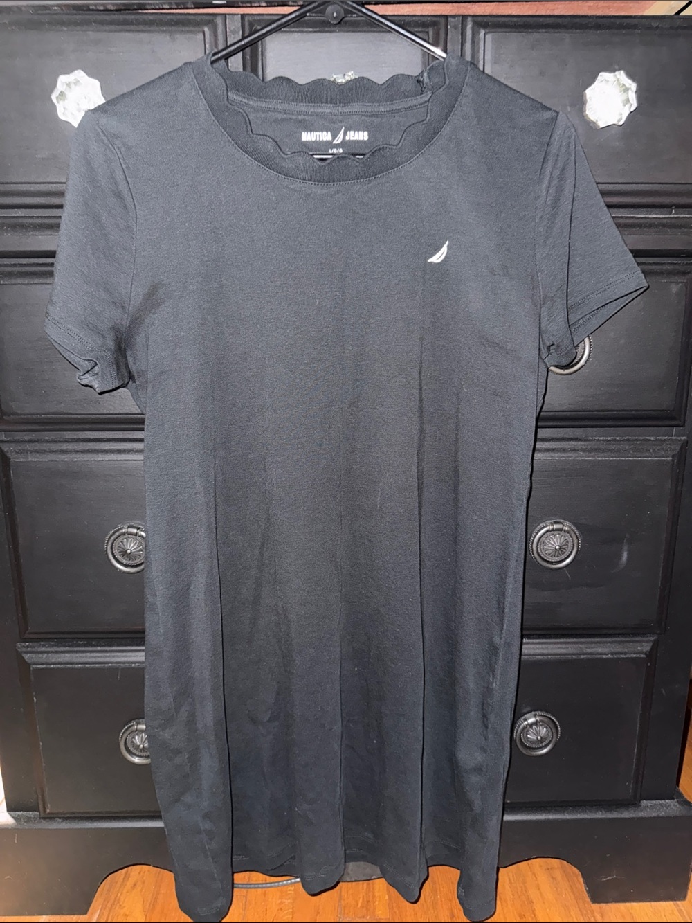 Nautica Black Short Sleeve Scallop Neck Tee Dress